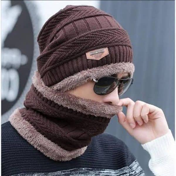 Unisex Beanie Wool Cap With Neck Warmer 0