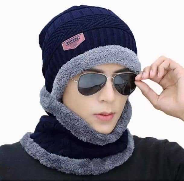 Unisex Beanie Wool Cap With Neck Warmer 1