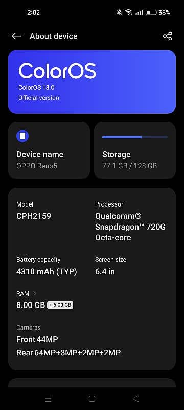 Oppo Reno 5 8/128 panel changed sale or exchange 1