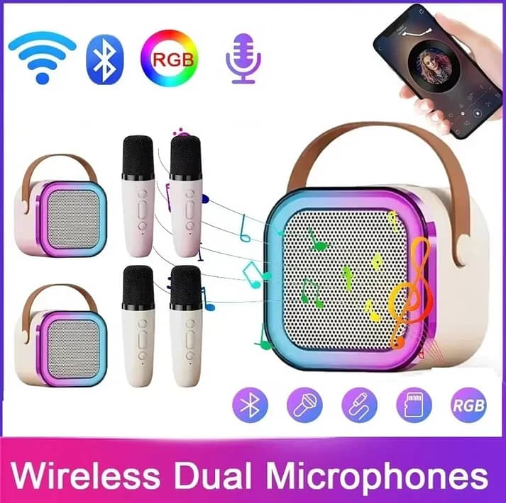 Mini Portable Bluetooth Karaoke Speaker with 2 Wireless Mics & Light 2