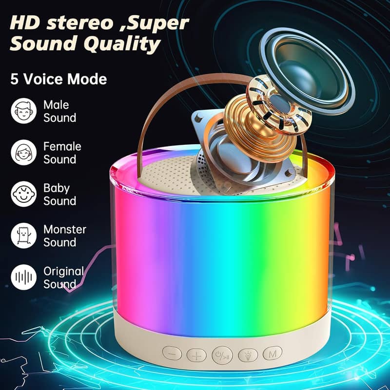 Mini Portable Bluetooth Karaoke Speaker with 2 Wireless Mics & Light 6