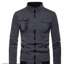 Free Delivery | Men's Stitched Fleece Maxican Zipper Jacket, Grey