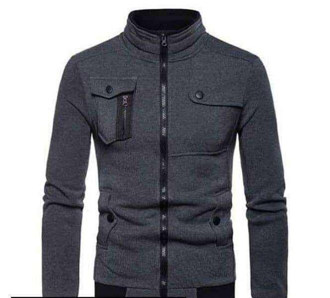 Free Delivery | Men's Stitched Fleece Maxican Zipper Jacket, Grey 0