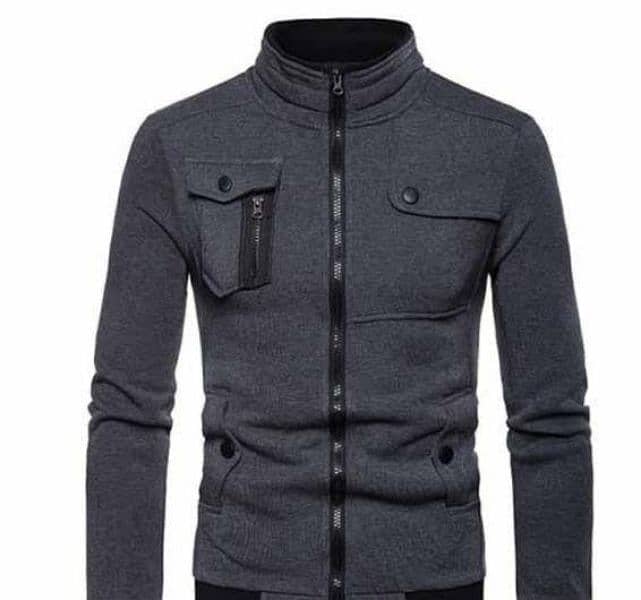 Free Delivery | Men's Stitched Fleece Maxican Zipper Jacket, Grey 2