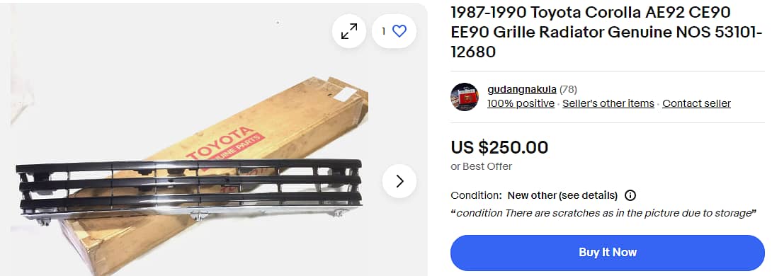 TOYOTA COROLLA AND SPRINTER 1987-91 GENUINE FRONT GRILLE 3