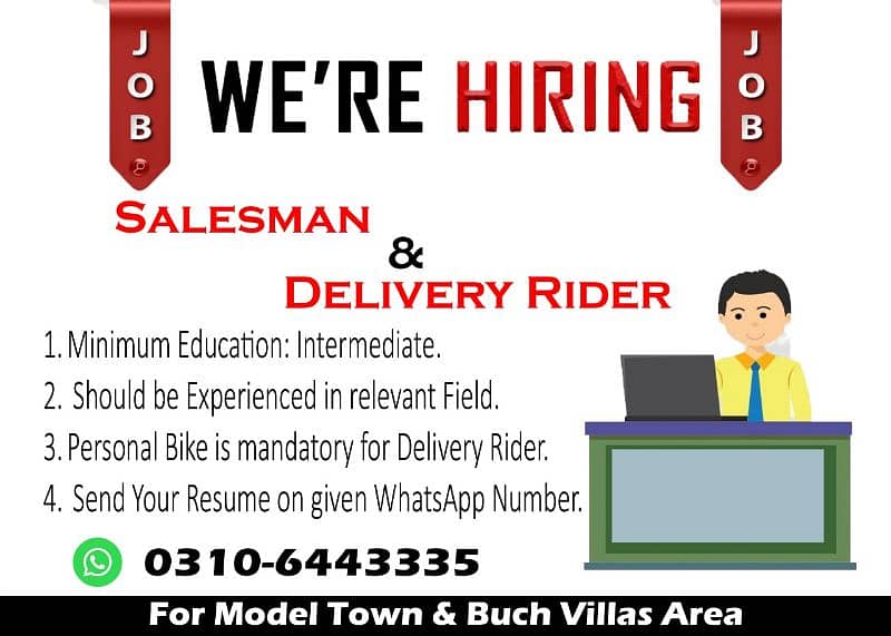 Saleman and Delivery Riders Required 0