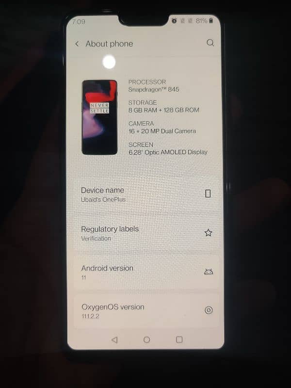 One Plus Ram 8Gb Rom 128Gb 2