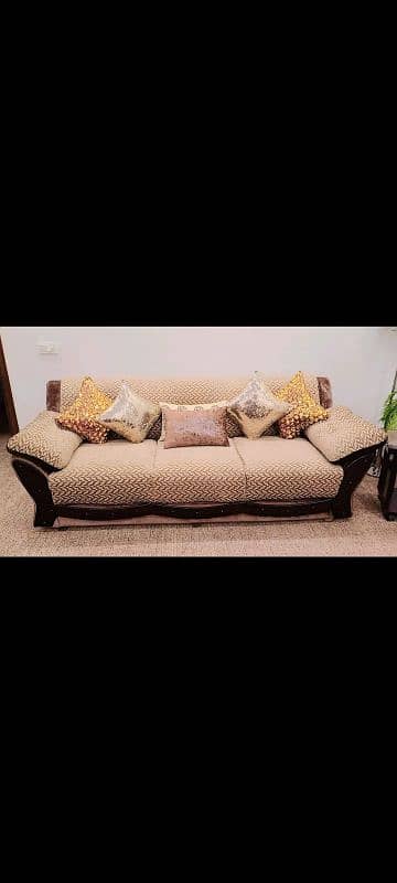 7 seater sofa set+sofa cum bed + central table for sale 9