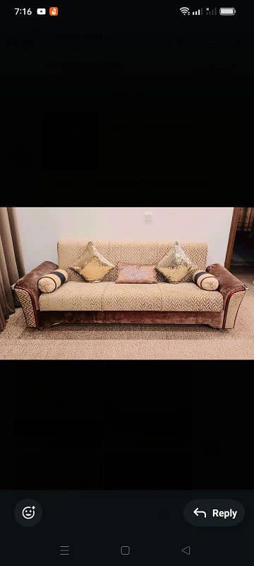 7 seater sofa set+sofa cum bed + central table for sale 10