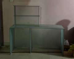 Glass Office workstation Table with a side shelf