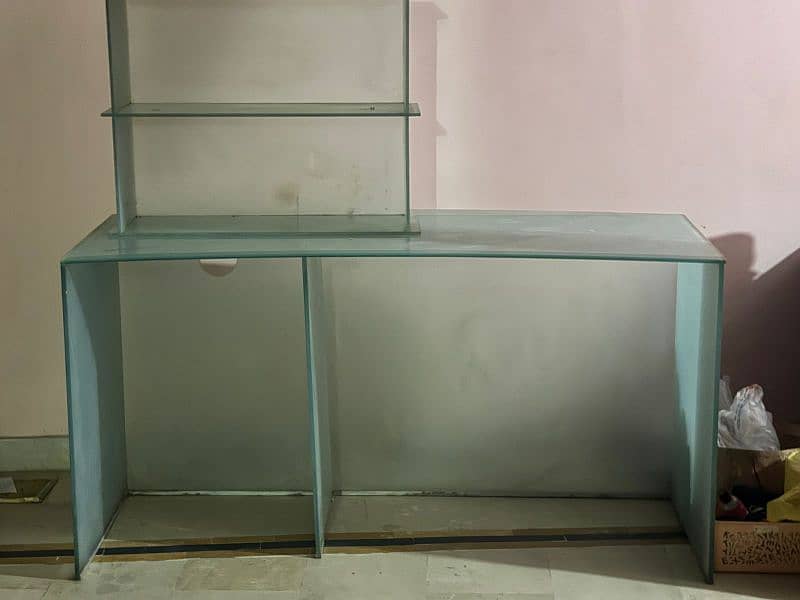 Glass Office workstation Table with a side shelf 1