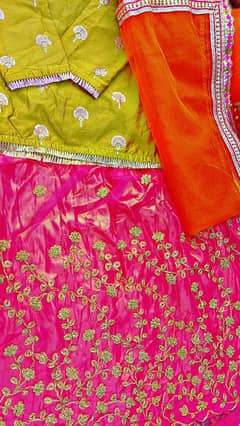 3 Pc stiched shaffon Embroidered dress and organza lehnga large size