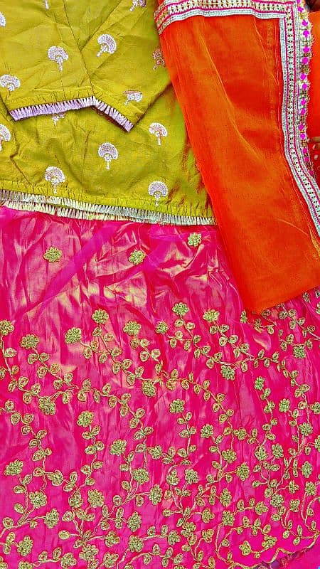 3 Pc stiched shaffon Embroidered dress and organza lehnga large size 0