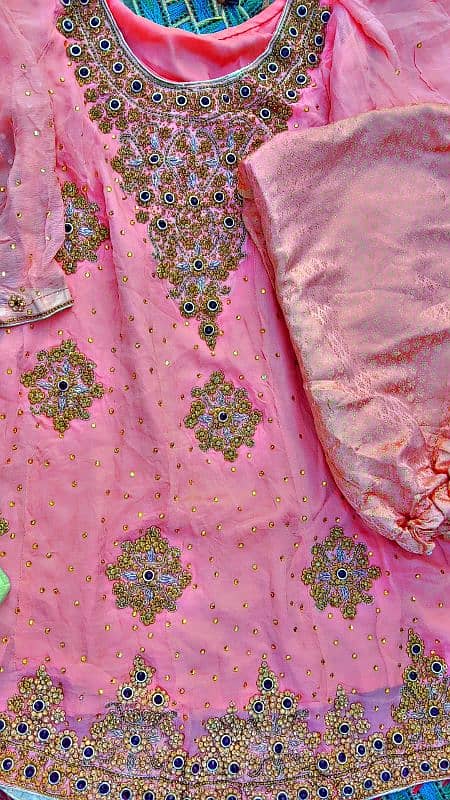 3 Pc stiched shaffon Embroidered dress and organza lehnga large size 1