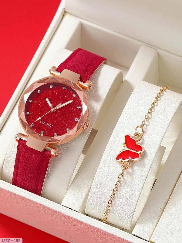 Silver Rhinestone Women’s Watch with Leather Strap - 2-Piece Set 0