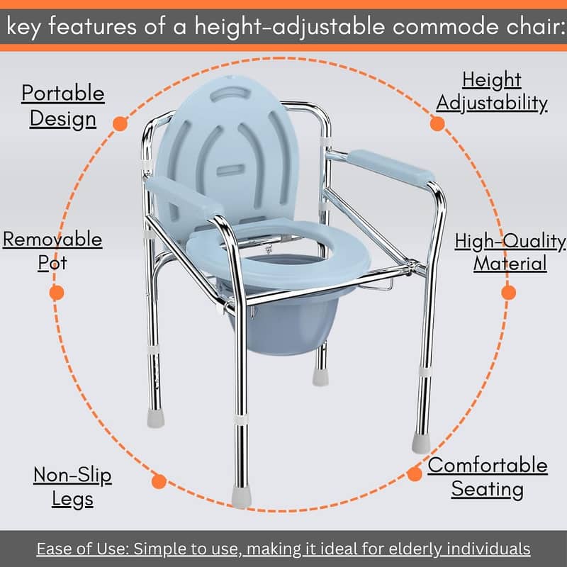 3-in-1 Foldable Height Adjustable Commode Chair | Folding Bedside Comm 3