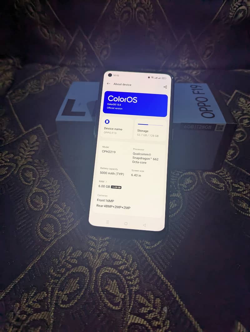 oppo F19 6+6/128 gb no open no raipar with box only call 03013654052 7