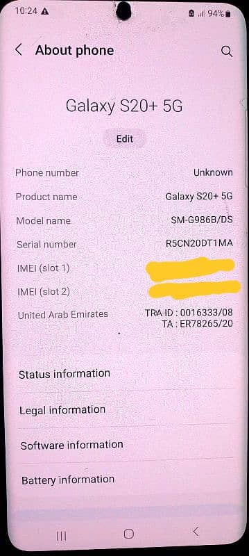 samsung Galaxy  s20 plus 5G     ram 12gb   -   room  128gb 3