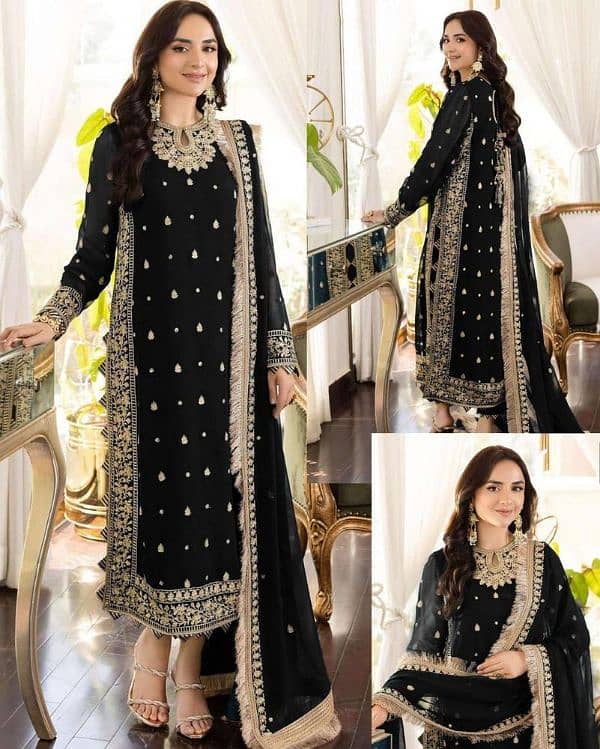 women stitched Crinkle Chiffon Embroidered suit 2