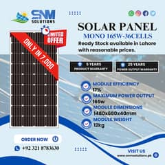 Original Solar Module Mono 165W-36Cells available for sale.