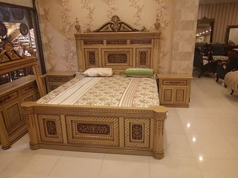 King Size Bed - Double Bed - Chinioti Bedset - Bed Dressing Side Table 8