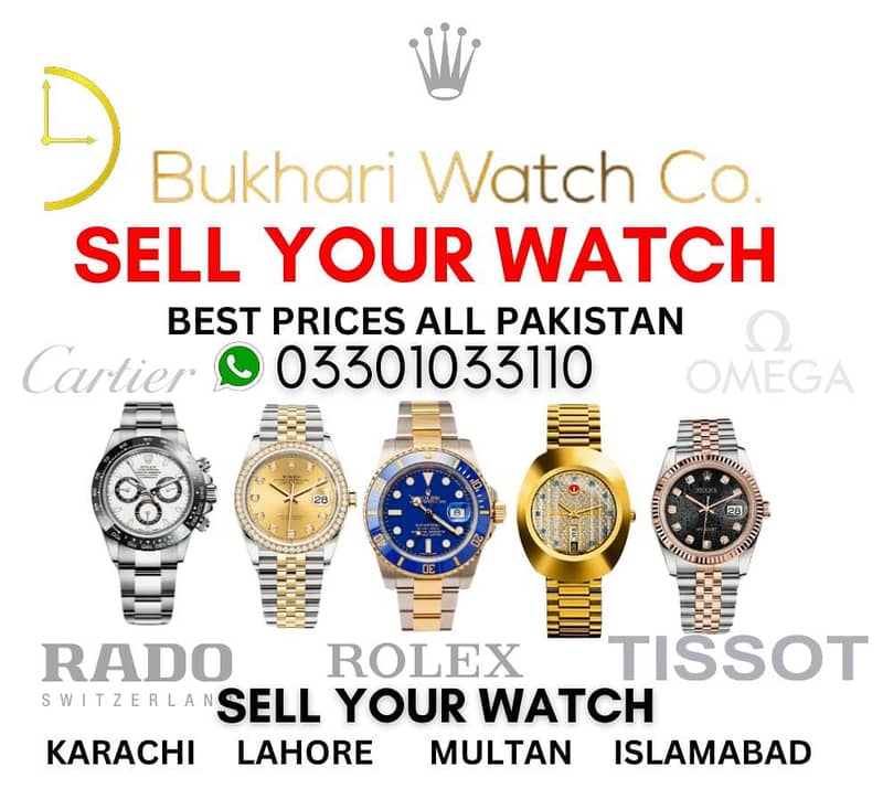 we buy Rolex Omega Cartier Chopard Raymond weil Brietling Rado Tissot 0