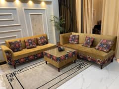 L shape sofa set with centre table