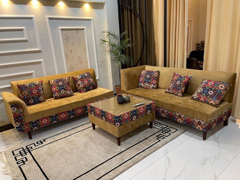 L shape sofa set with centre table 0