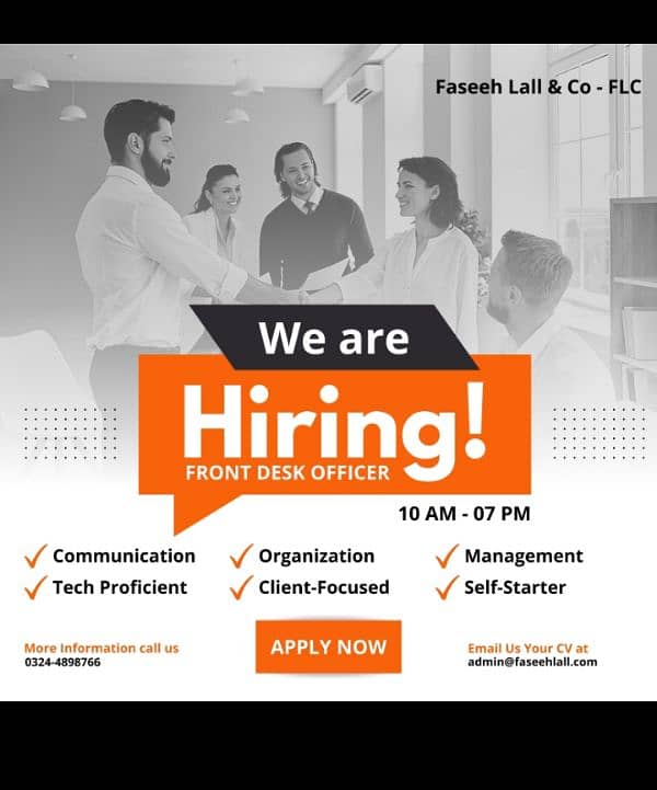 Position for front desk officer( female only) 1