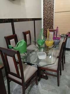 dining table in good condition with mirror and six chairs new polished