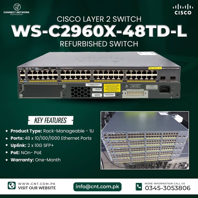 CISCO LAYER 2 WS-C2960X-48TD-L REFURBISHED SWITCH 0