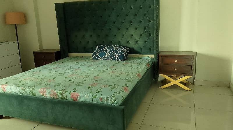 king size bed with mattress and side tables 0