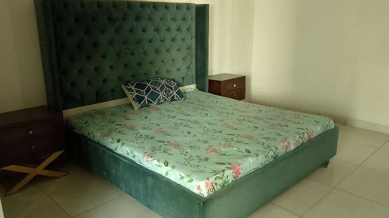 king size bed with mattress and side tables 1