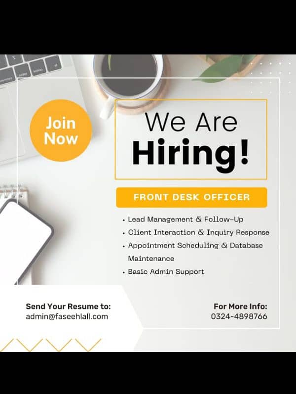 position for front desk officer f/male only 1