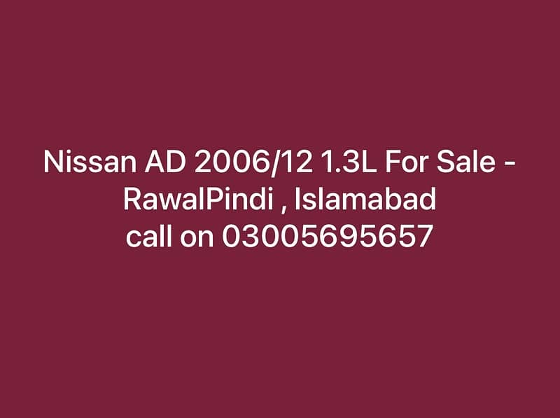 Nissan AD 2006/12 1.3L For Sale - RawalPindi , Islamabad 2