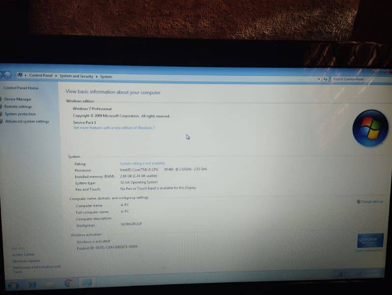 Acer laptop for sale ram 2 GB hard drive 256gb corei5 2