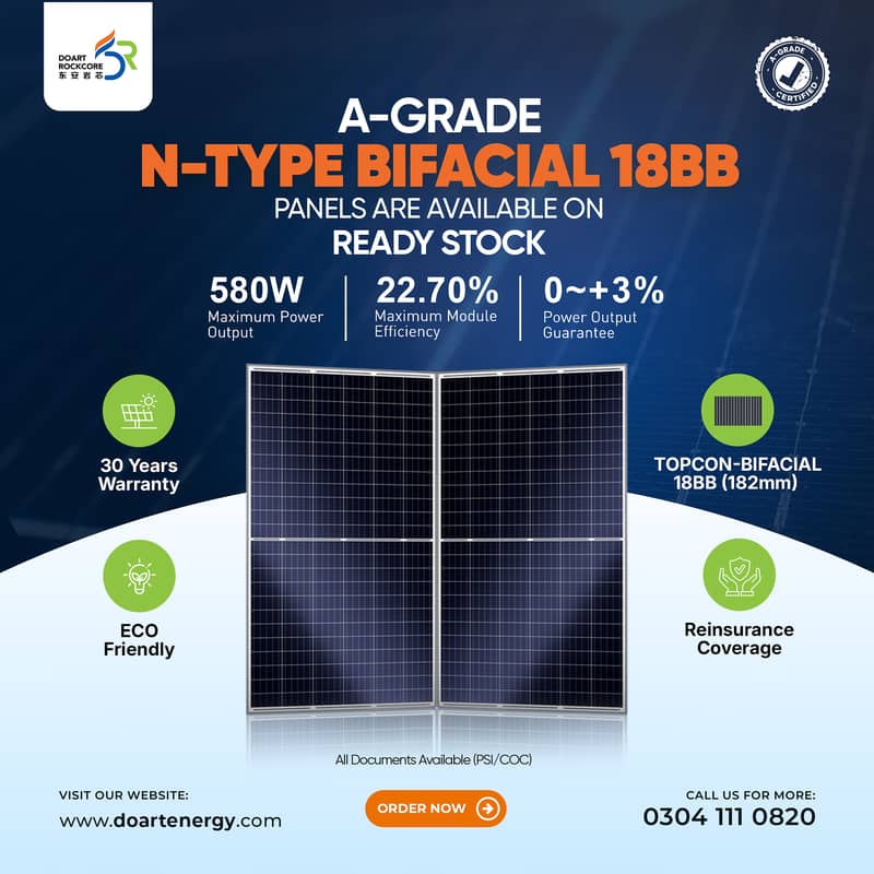 Doart N-type 580W 18BB  Bifacial Solar Panels - TOPCon Technology 0