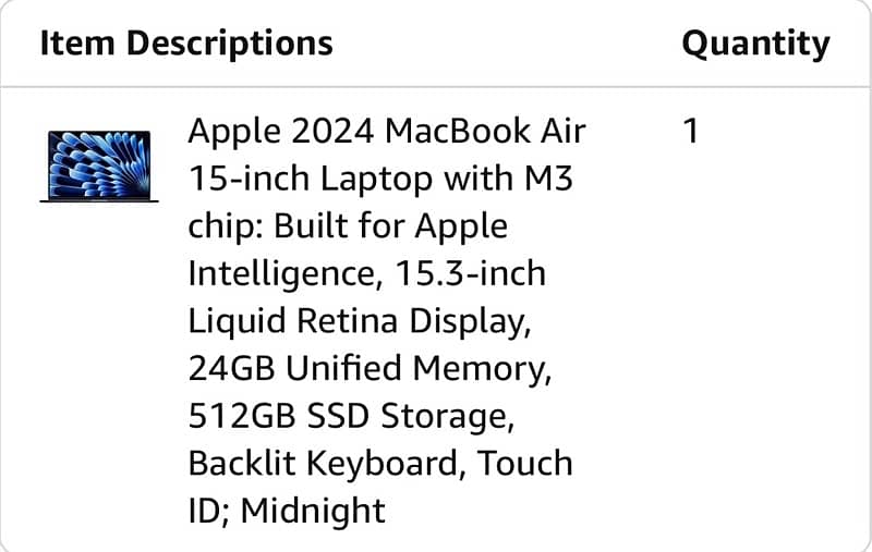 MACBOOK AIR 15.3” M3 (2024) self import USA model 1