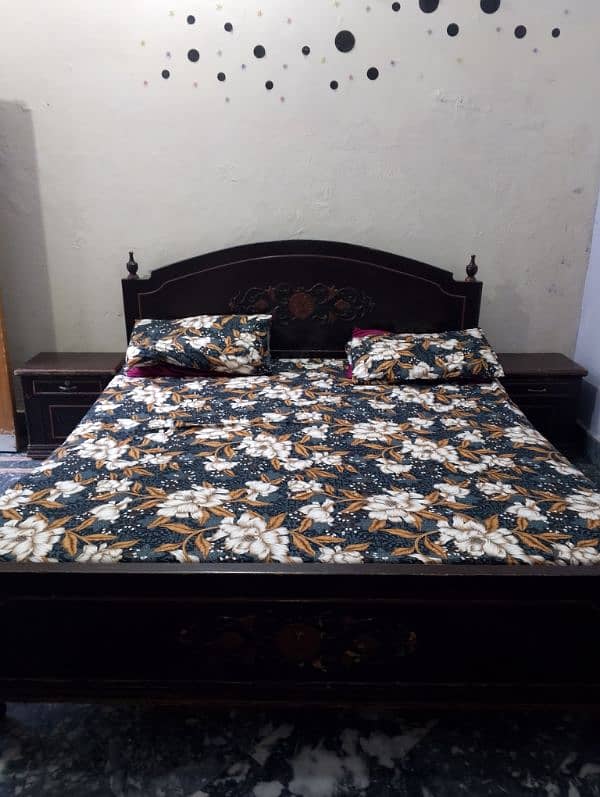 wooden bed with mattress, side tables, dressing for sale 0