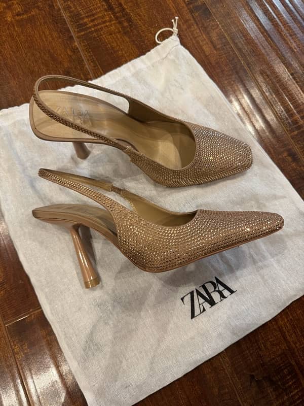 Zara heels nude diamanté size 38 1