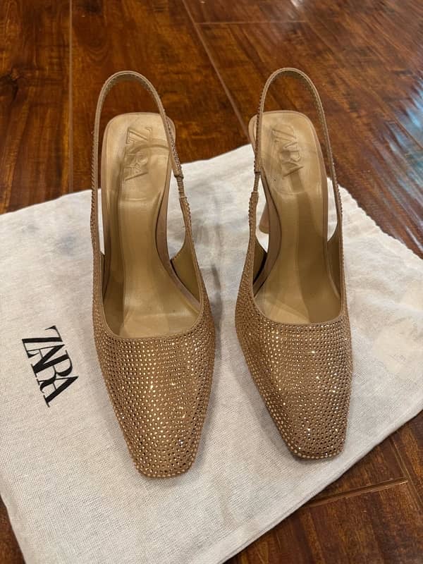 Zara heels nude diamanté size 38 2