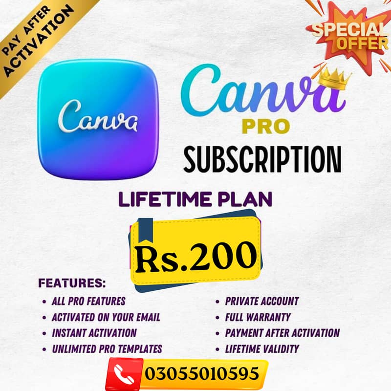 Canva Pro Subscription – Lifetime Plan for Just Rs. 200 Canva Service 0