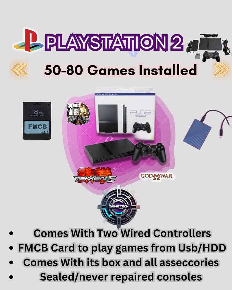 Sony Playstation 2 Box Packed Packages 70+ Games cash on delivery Pak 2