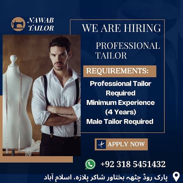 Professional Tailor Required | Male Tailor Jobs | Jobs In Islamabad 0