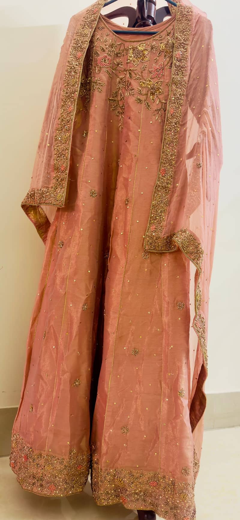 Rose gold Maxi dress with dupatta 0