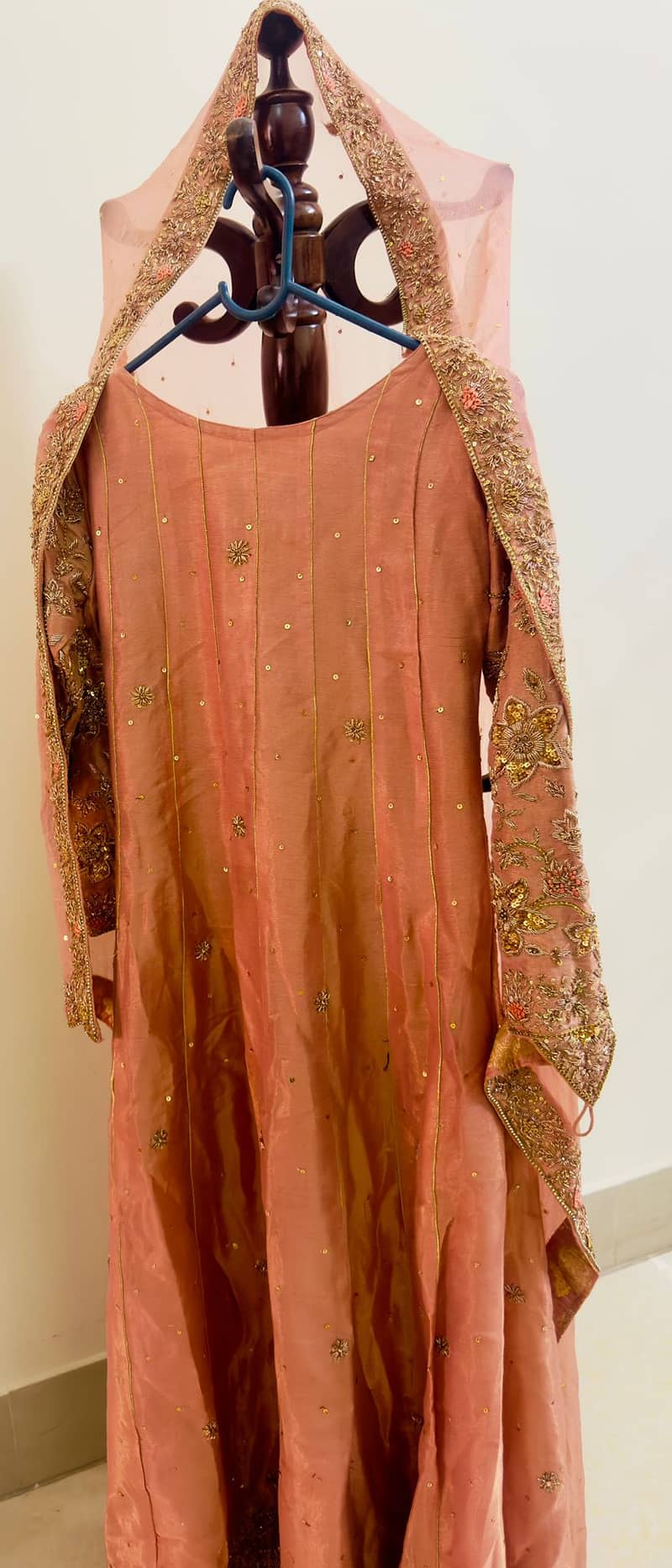 Rose gold Maxi dress with dupatta 1