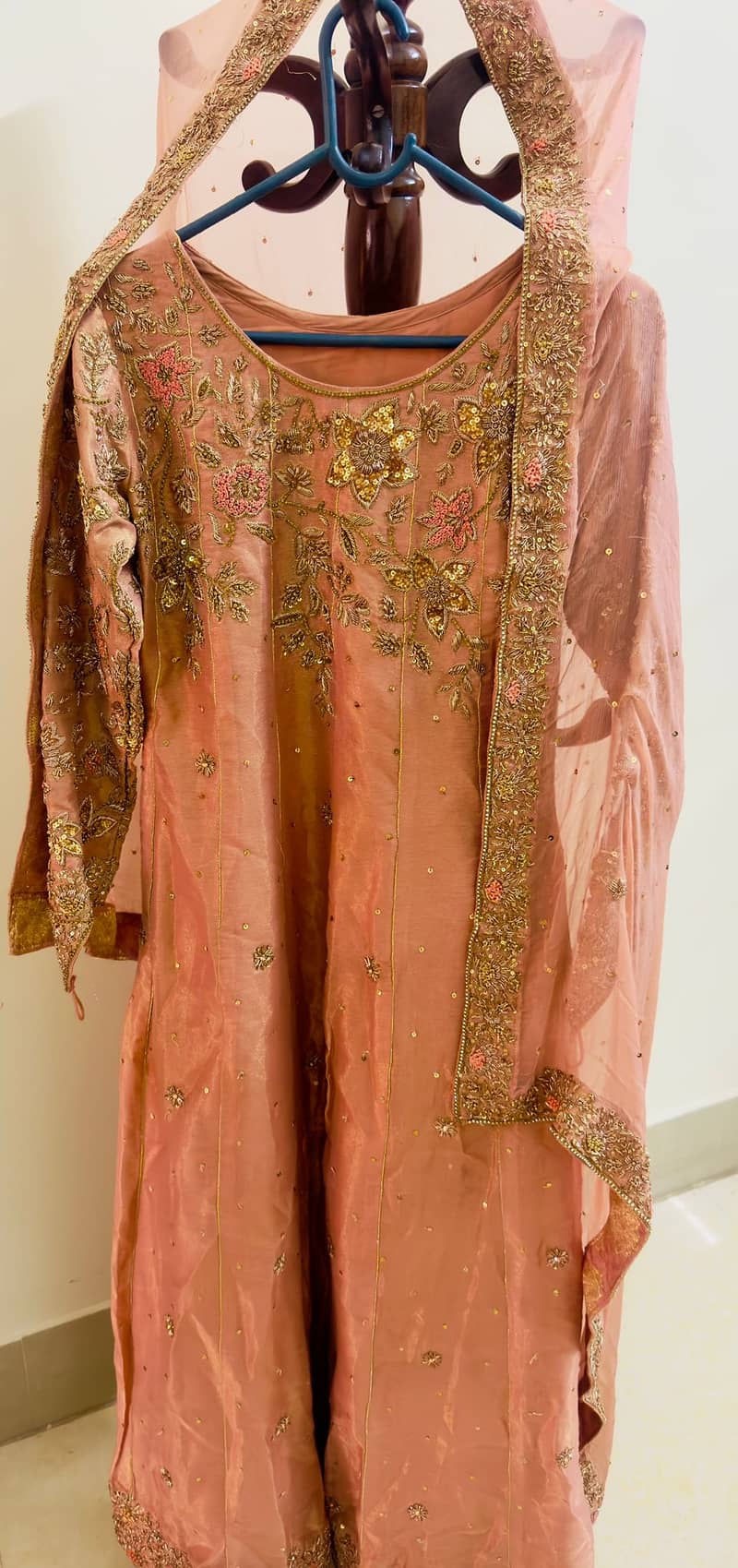 Rose gold Maxi dress with dupatta 4