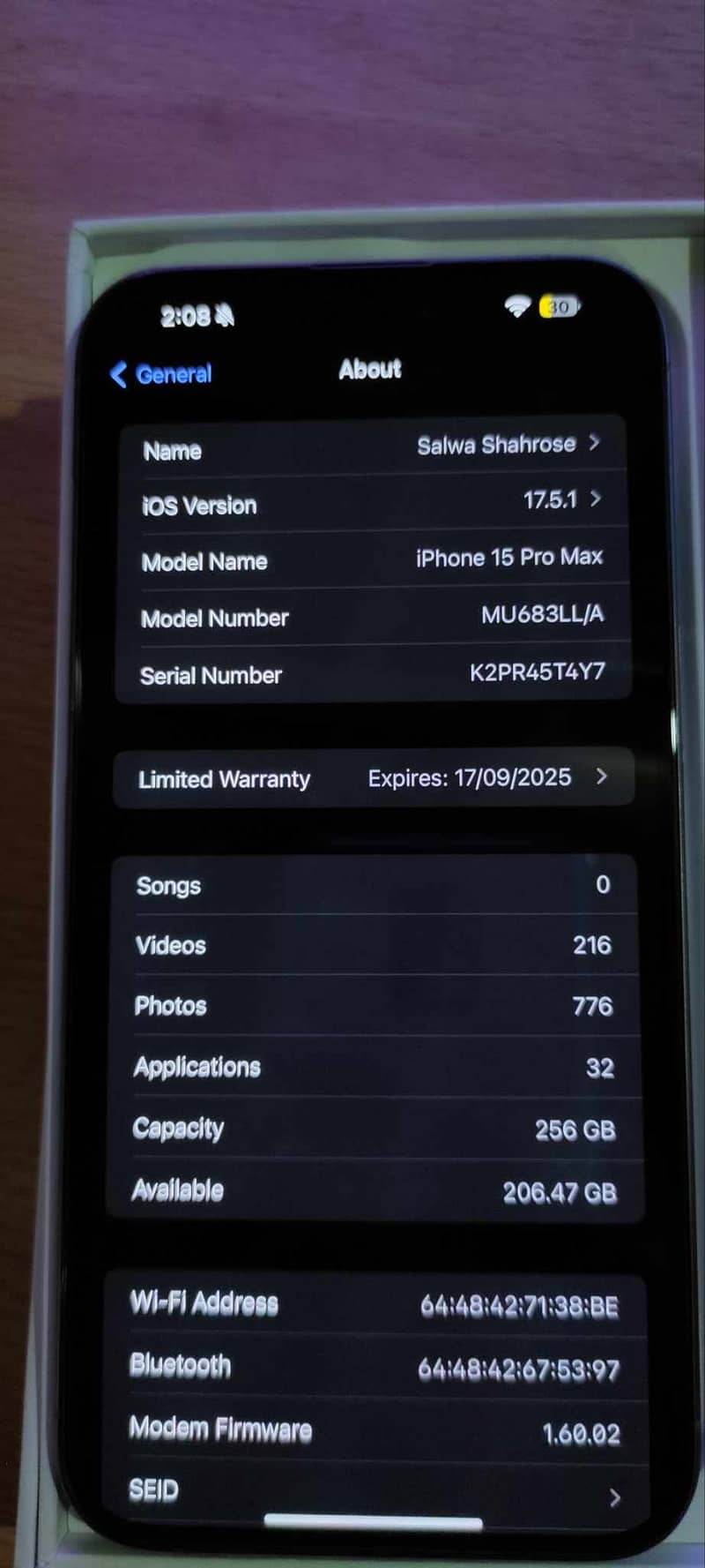 Iphone 15 pro max 256gb LLA natural color Non PTA Factory unlock 3