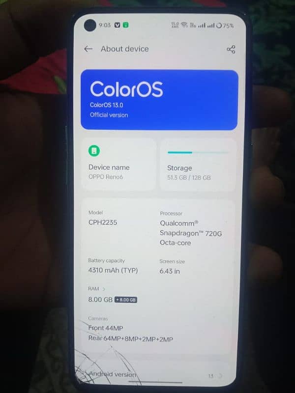 oppo Reno 6 all ok exchange possible 8+8gb 128gb 4