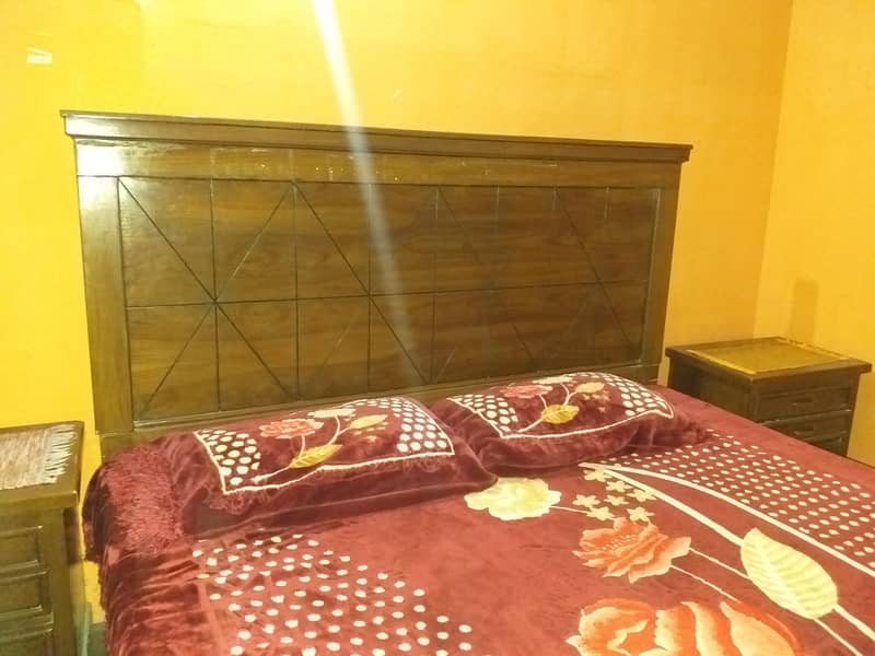 Wooden bed and side tables 3